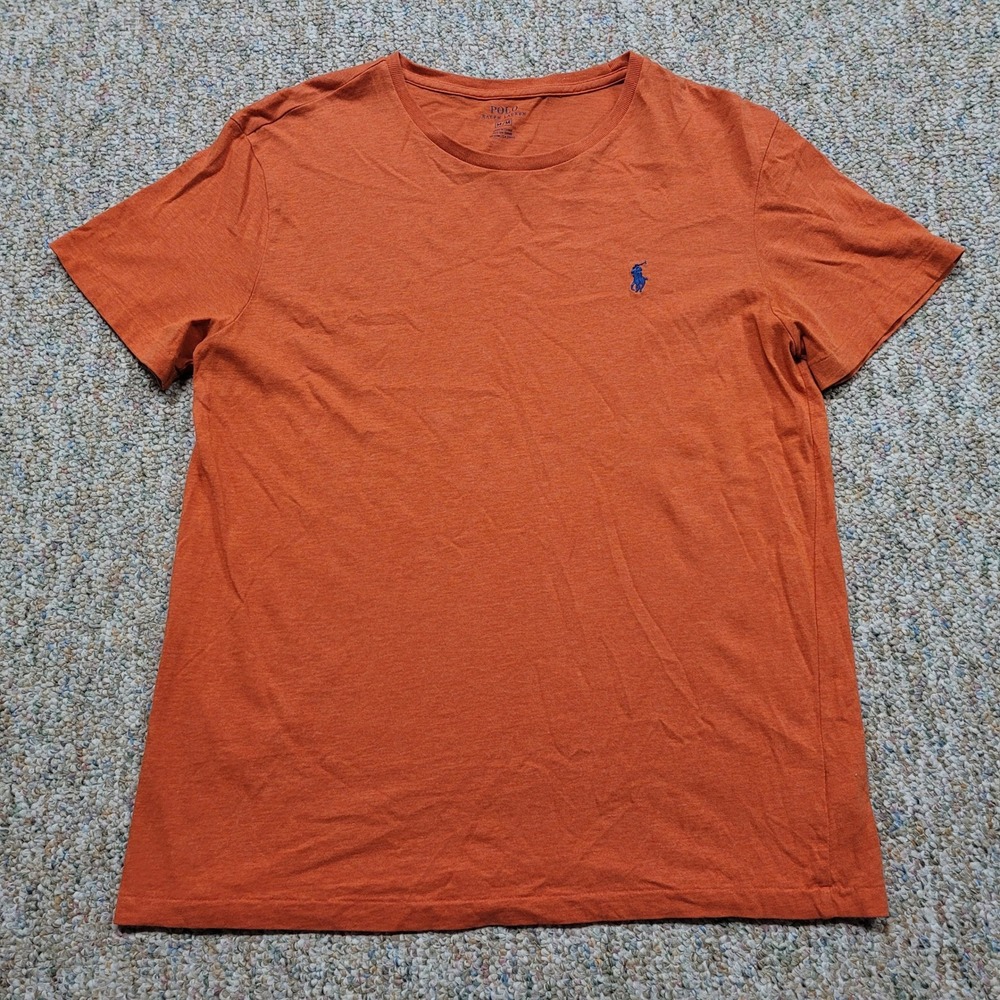 Polo Ralph Lauren Shirt Mens Medium Orange Short Sleeve Pony Rugby Logo Tee‎